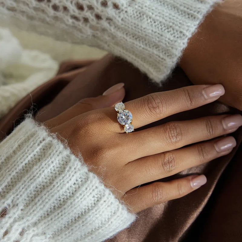 Classic Zircon Band 18K Gold Plated + Stainless Steel + Zircon Ring Size 7