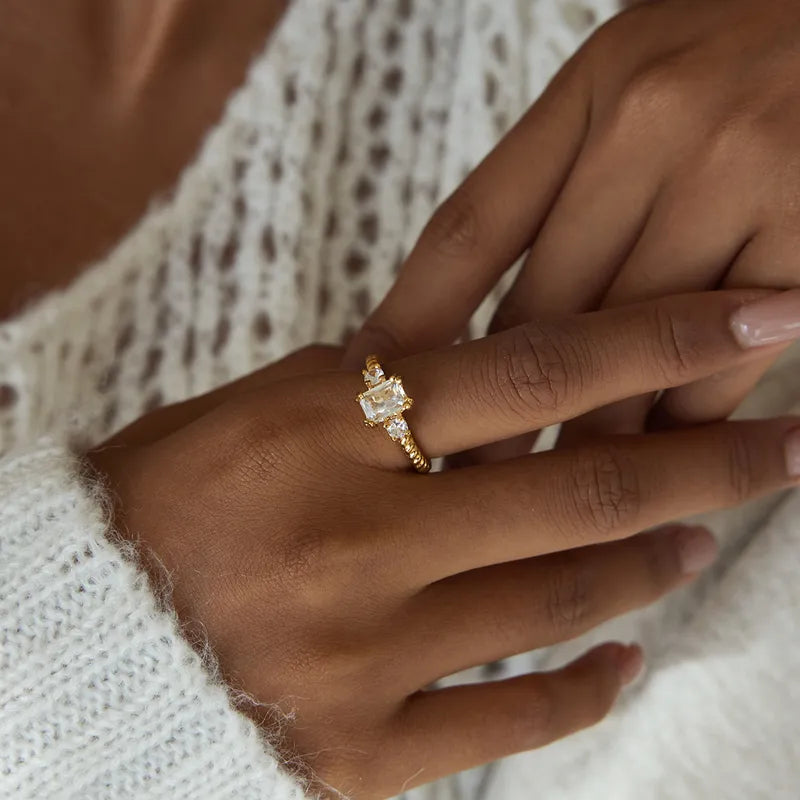 Trio Diamond Zirconia 18K Gold Plated 304 Stainless Steel Ring