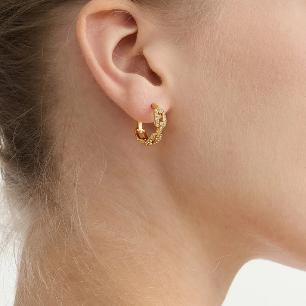 Buckle Up 18K Gold Plated Stainless Steel + Zircon White Zircon Chain Earring