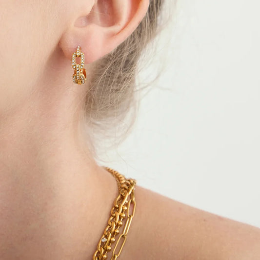 Buckle Up 18K Gold Plated Stainless Steel + Zircon White Zircon Chain Earring