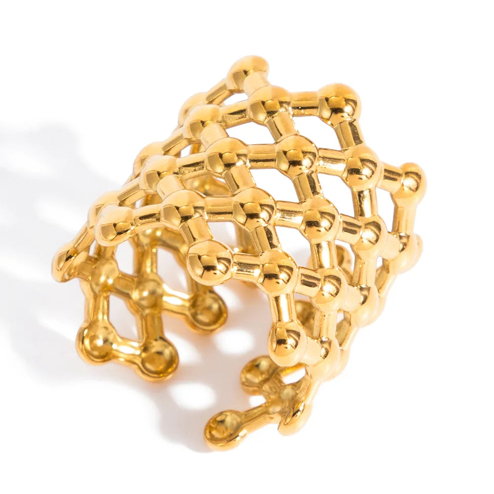 Minimalist 18K Gold Plated 304 Stainless Steel Line Mesh Open Ring
