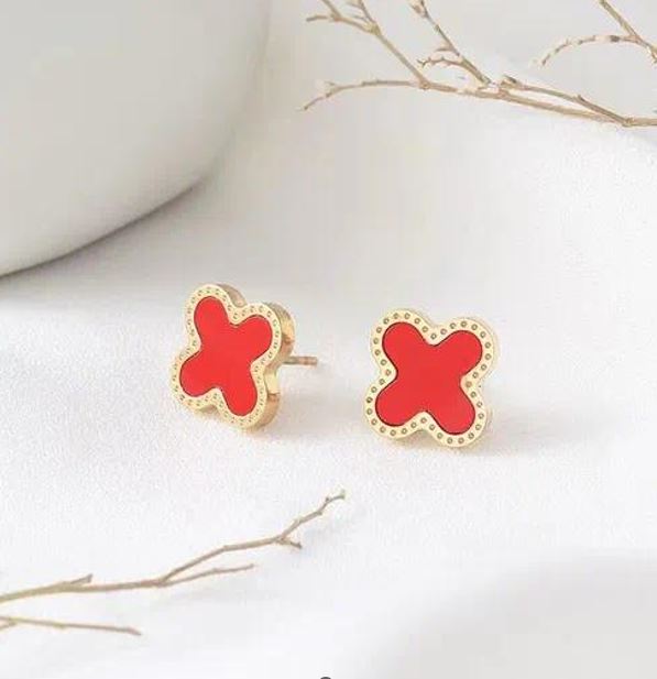 Classic Style Letter Red Color Plating Stainless Steel 18K Gold Plated Ear Studs