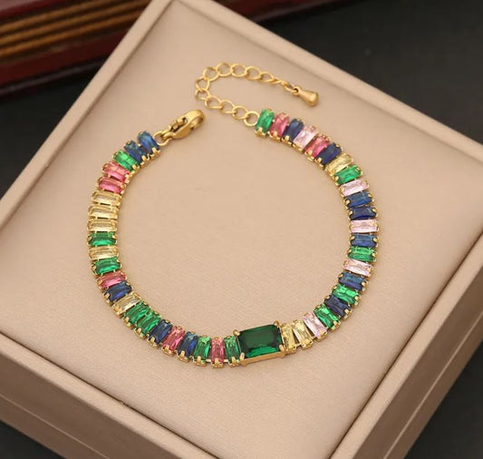 Multicolor Stainless Steel Plating Inlay Zircon Gold Plated Bracelets