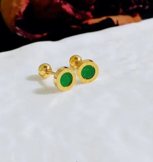 Green Circle Shape Plating Titanium Steel Gold Plated Ear Studs