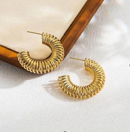 Vintage Style Polishing Stainless Steel 18K Gold Plated Earrings