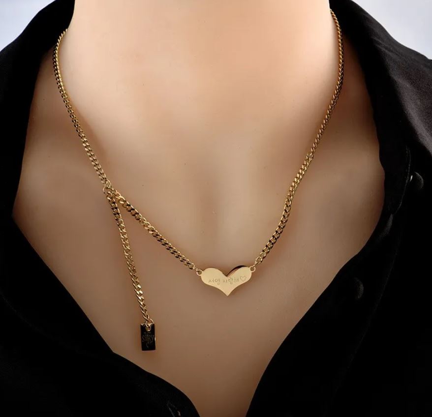 Heart Shape Titanium Steel Polishing Plating 18K Gold Plated Pendant Necklace