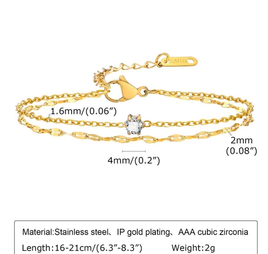 Cubic Zirconia Layered Stainless Steel Bracelet