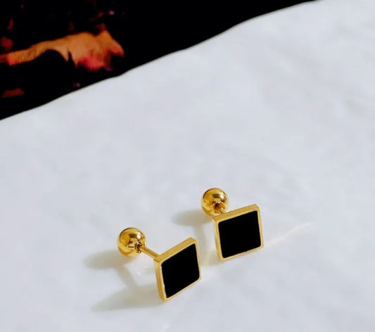 Black Square Shape Plating Titanium Steel Gold Plated Ear Studs