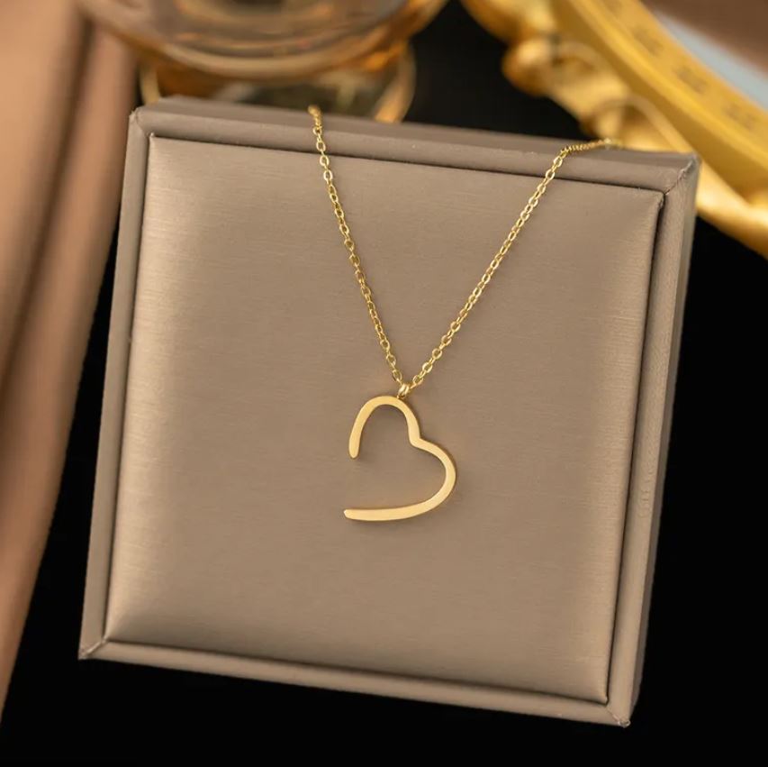 Open Heart Shape Titanium Steel Plating 18K Gold Plated Earrings Necklace