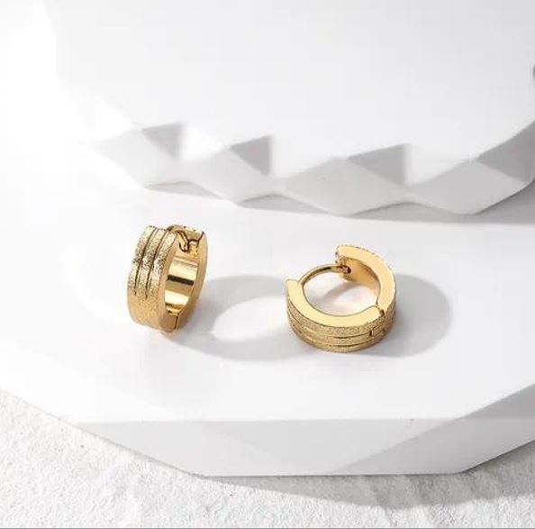 Gold Silver Horizontal Round Stainless Steel Earrings