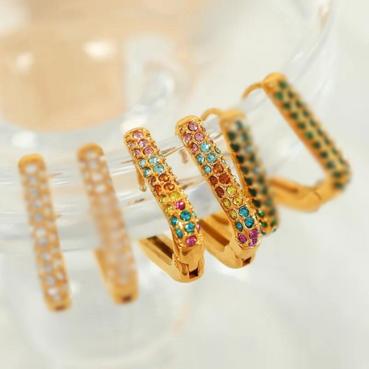 Simple Multicolor  Style Geometric Inlay Titanium Steel Zircon 18K Gold Plated Earrings